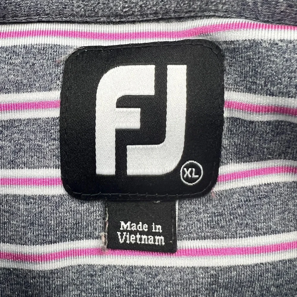 Footjoy FJ Polo Shirt Men's XL Grey Pink Golf Striped Athletic‎ Preppy Stretch